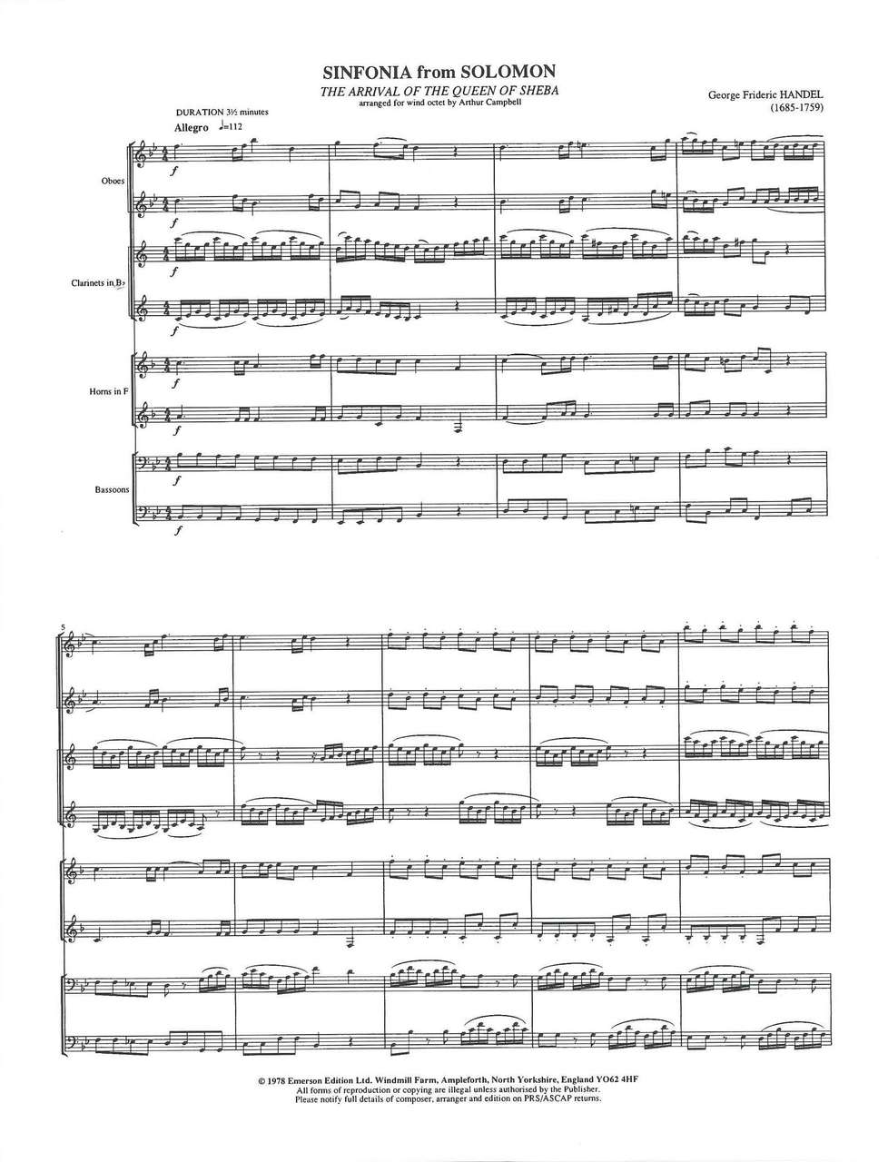 Handel, Sinfonia from Solomon (Emerson Edition)