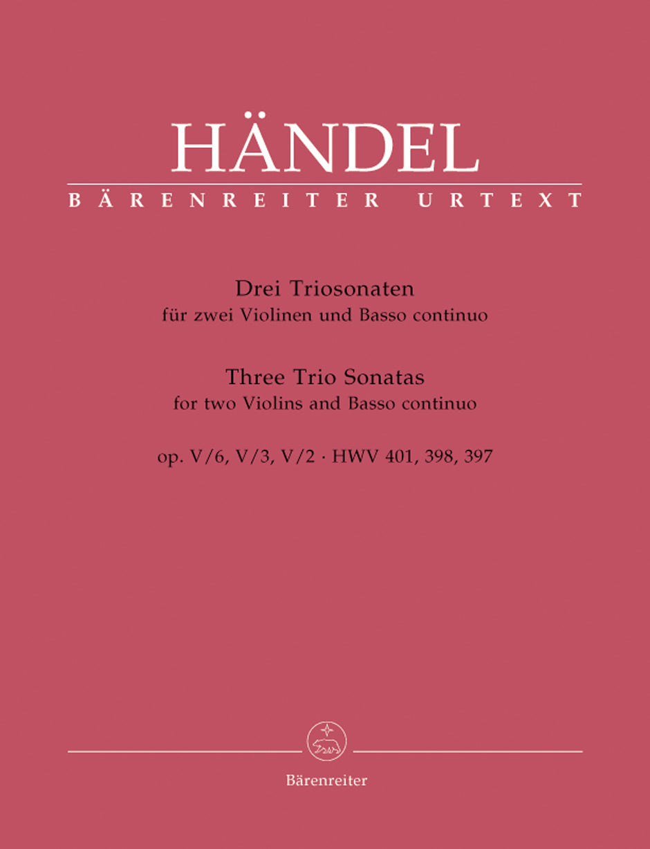 Handel, Sonatas op. 5/2, 3, 6 (2Vn,Bc) (Barenreiter)