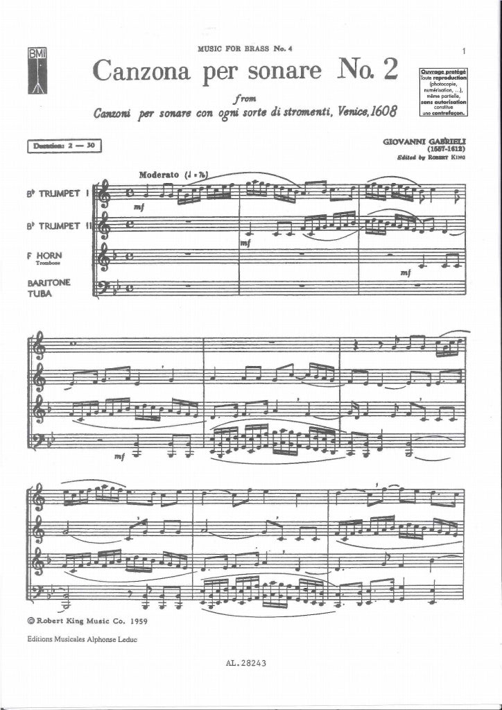 Gabrieli, Canzona per sonare No. 2 (Robert King/Leduc)