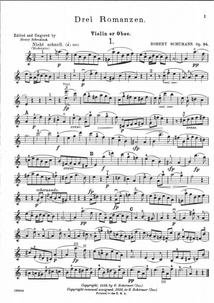 Schumann, 3 Romances op. 94 (Schradieck) (G.Schirmer)