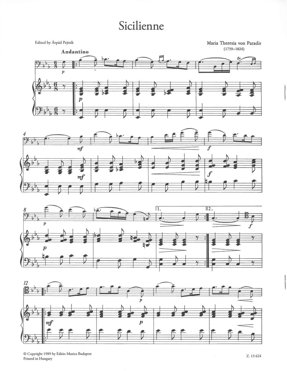 Paradis, Sicilienne (Editio Musica Budapest)