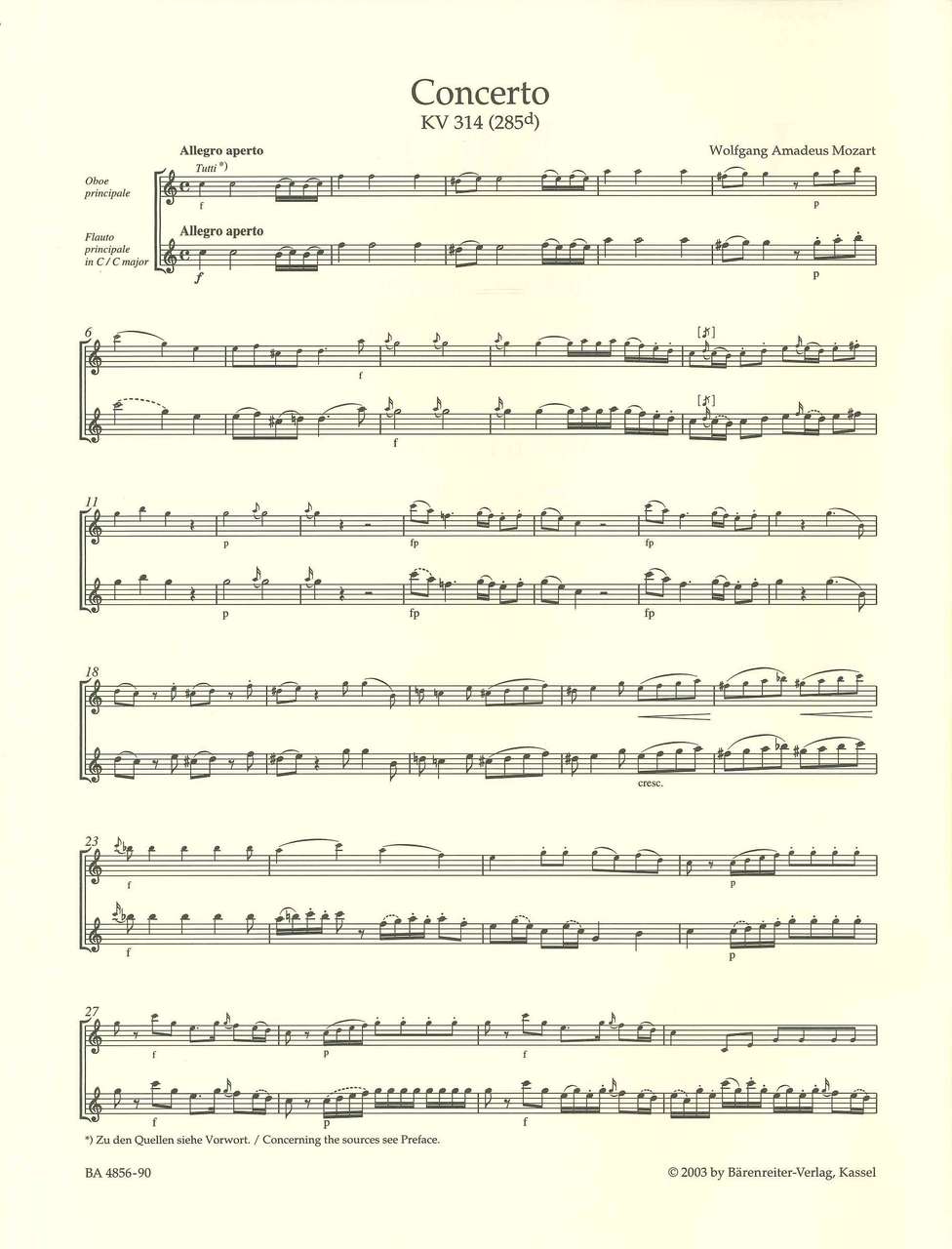 Mozart, Concerto KV 314 in C (Barenreiter)