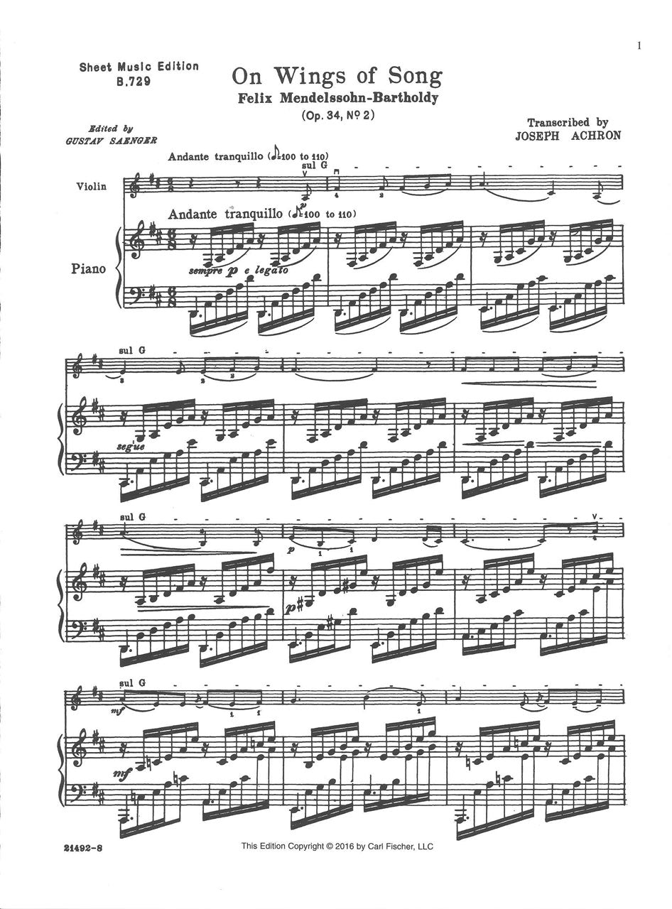 Mendelssohn, On Wings of Song (Archron) (Carl Fischer)