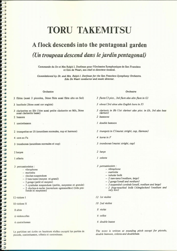 Takemitsu, Flock descends into the penta (Salabert)