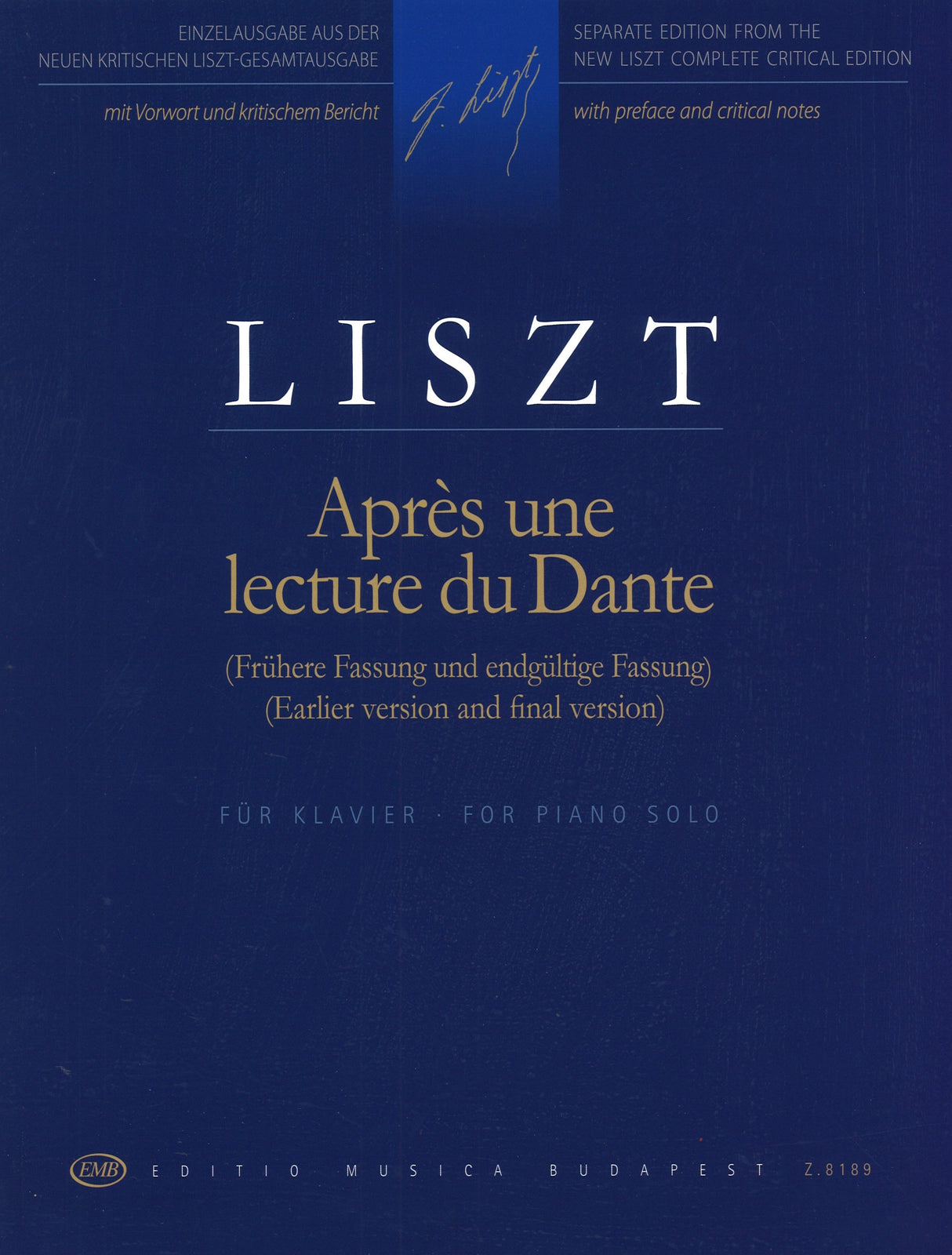 Liszt, Apres une lecture du Dante (Editio Musica Budapest)