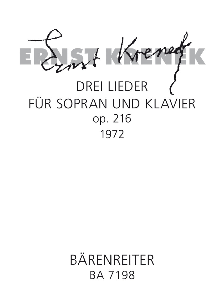 Krenek, Drei Lieder op.216 fur Sopran un (Barenreiter)