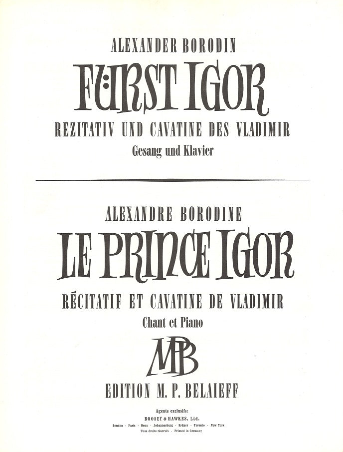 Borodin, Rezitaitv & Cavatine des Vladim (Belaieff)