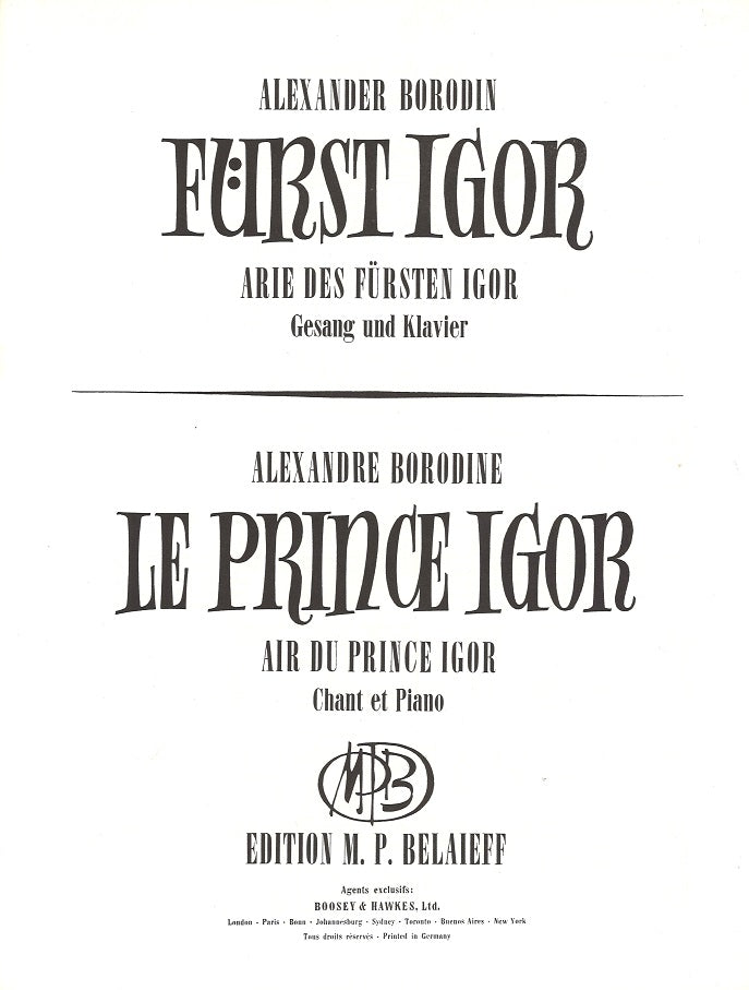 Borodin, Arie des Fursten Igor (Belaieff)
