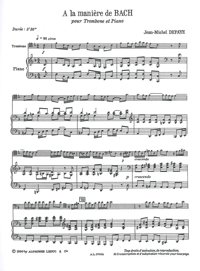 Defaye, A la maniere de Bach (Leduc)