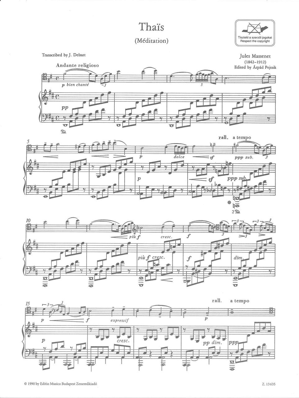 Massenet, Meditation aus 'Thais' (Editio Musica Budapest)