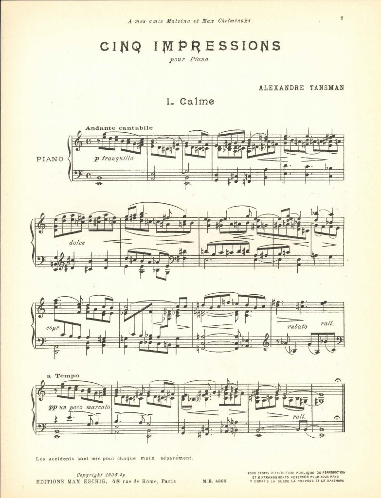 Tansman, 5 Impressions (1934) (Eschig)
