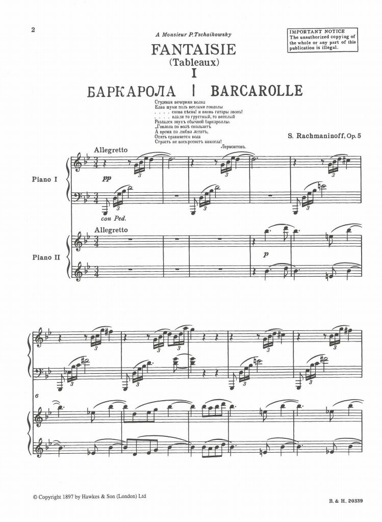 Rachmaninoff, Fantaisie (Tableaux) op. 5 (Boosey)