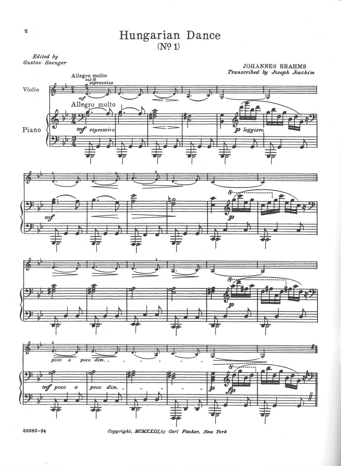 Brahms, Hungarian Dances Vol. 1 (Joachim (Carl Fischer)