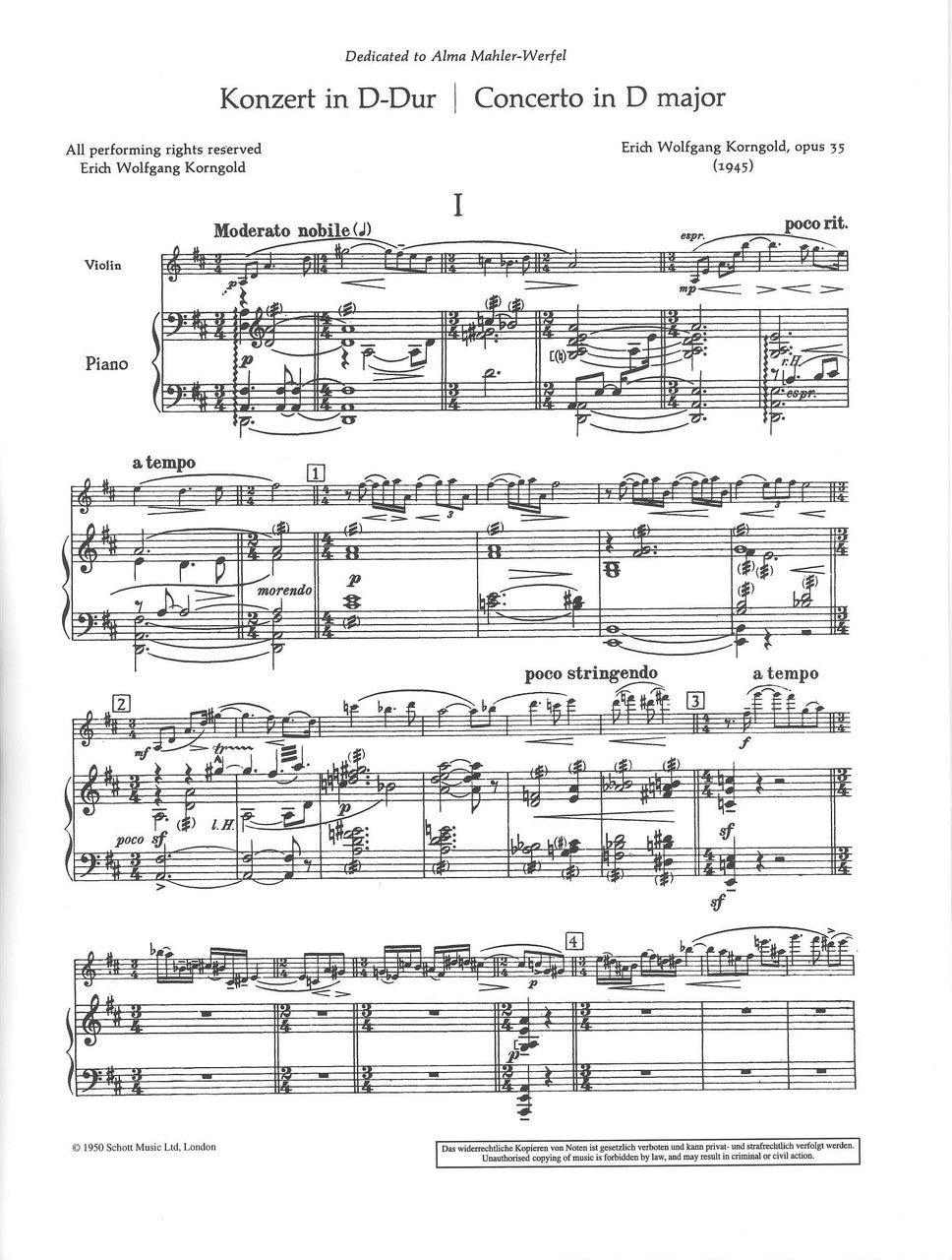 Korngold, Concerto in D, op. 35 (Schott)
