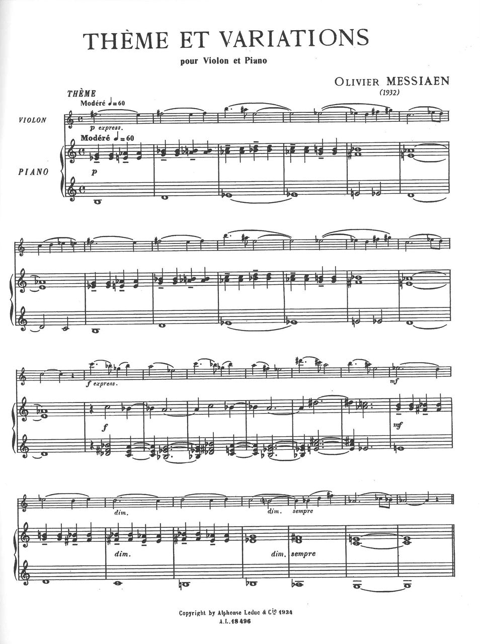Messiaen, Theme et Variations (Leduc)
