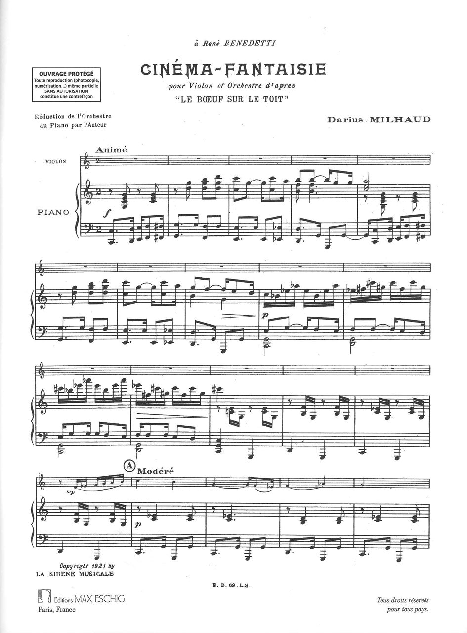 Milhaud, Boeuf sur le toit: Cinema-Fanta (Eschig)