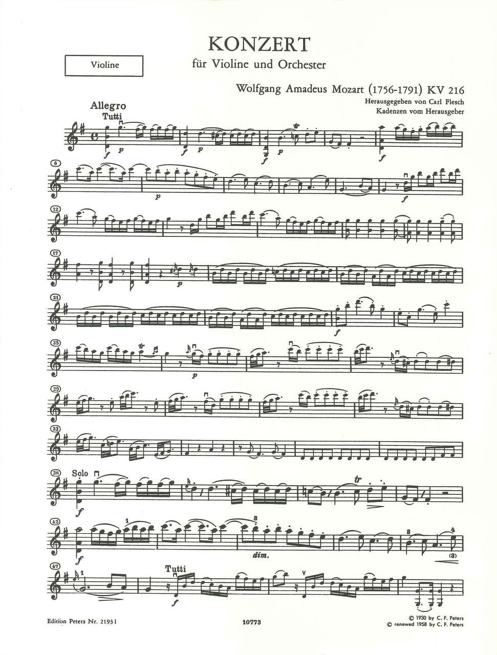 Mozart, Concerto KV 216 (No.3) (Flesch) (Peters)