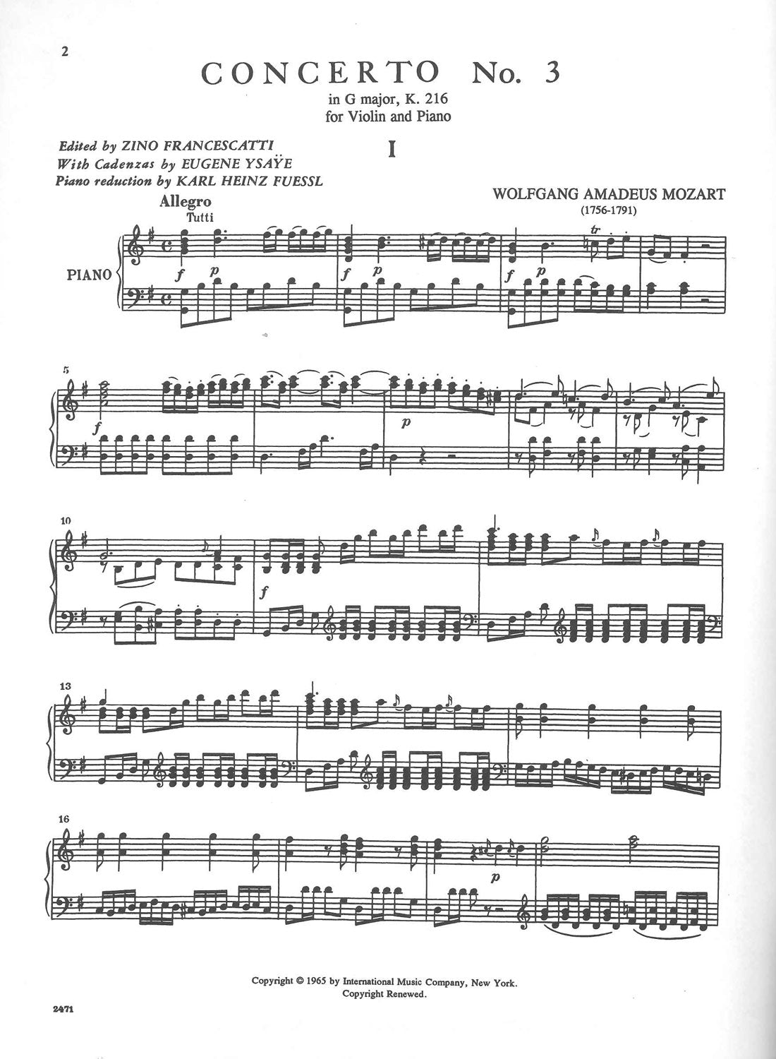 Mozart, Concerto KV 216 (No.3)(Francesca (IMC)