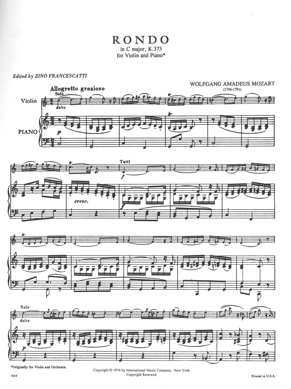 Mozart, Rondo KV 373 in C (Francescatti) (IMC)