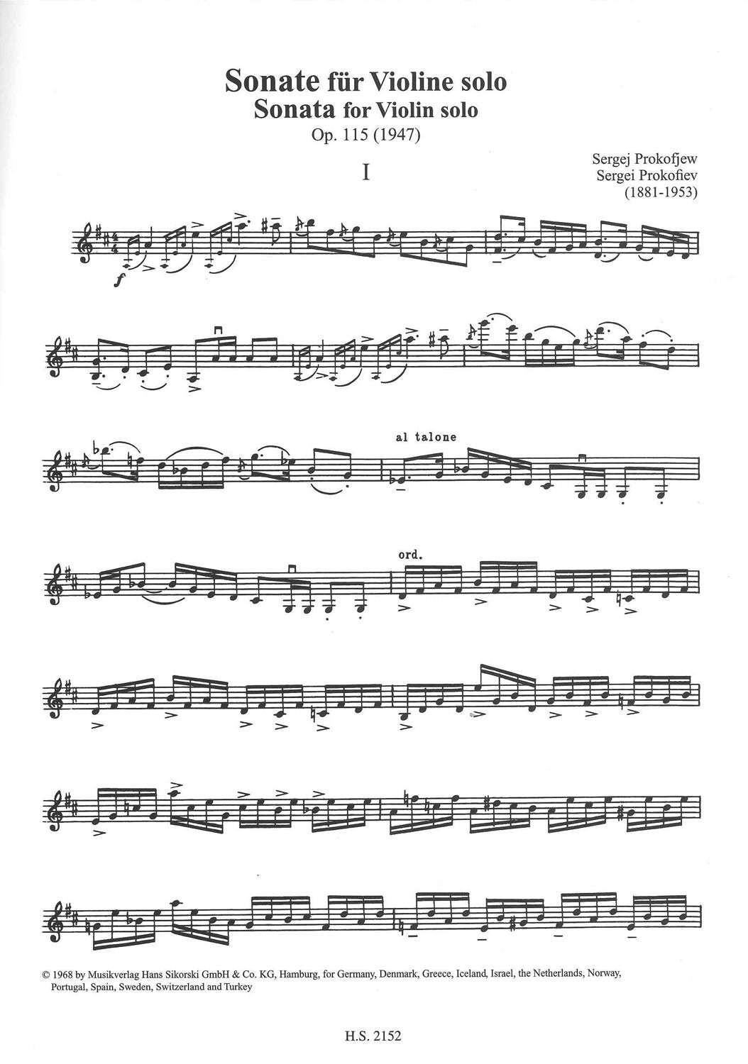 Prokofiev, Sonata op. 115 (Vn Solo) (Sikorski)