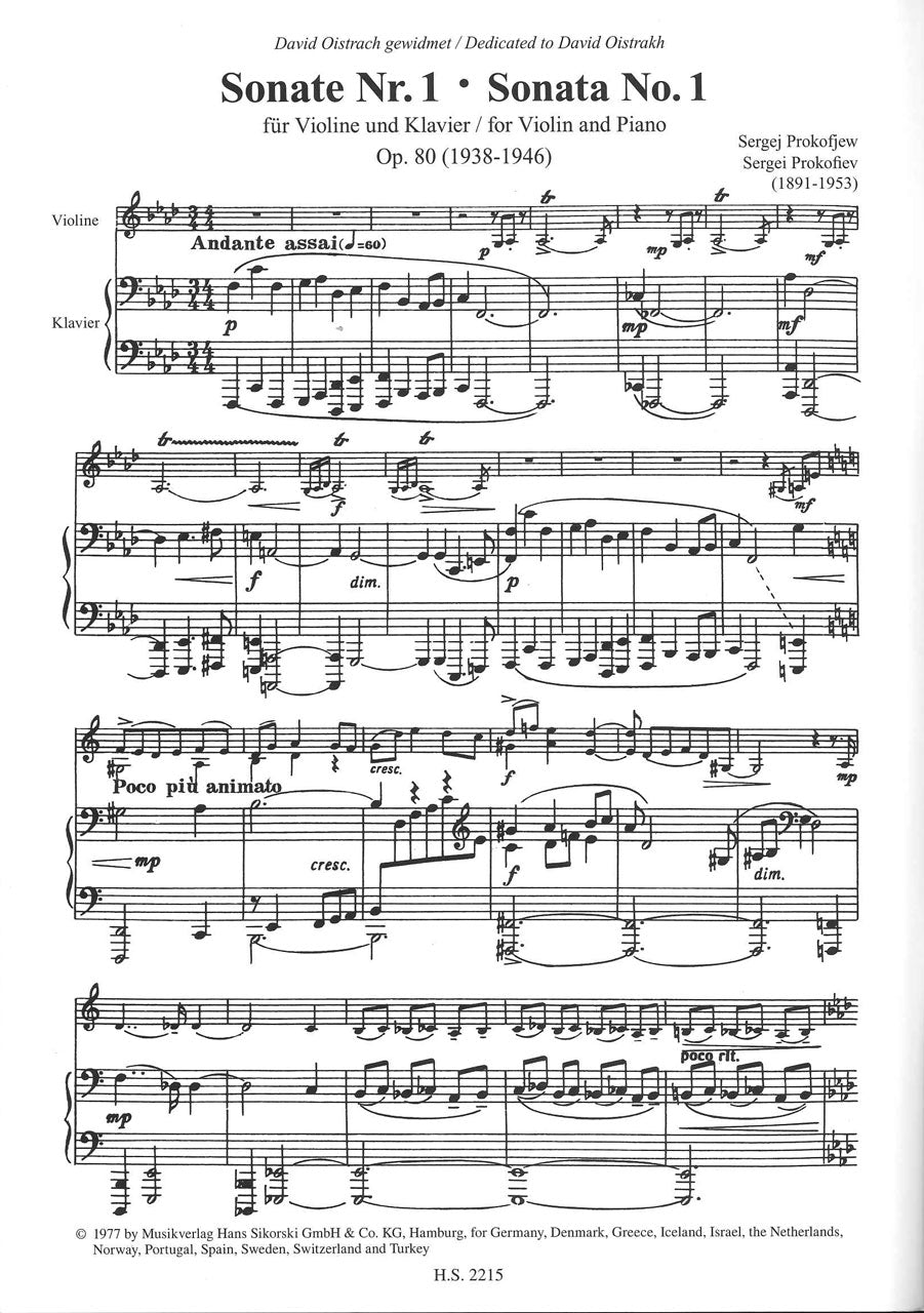 Prokofiev, Sonata No. 1, op. 80 (Oistrak (Sikorski)