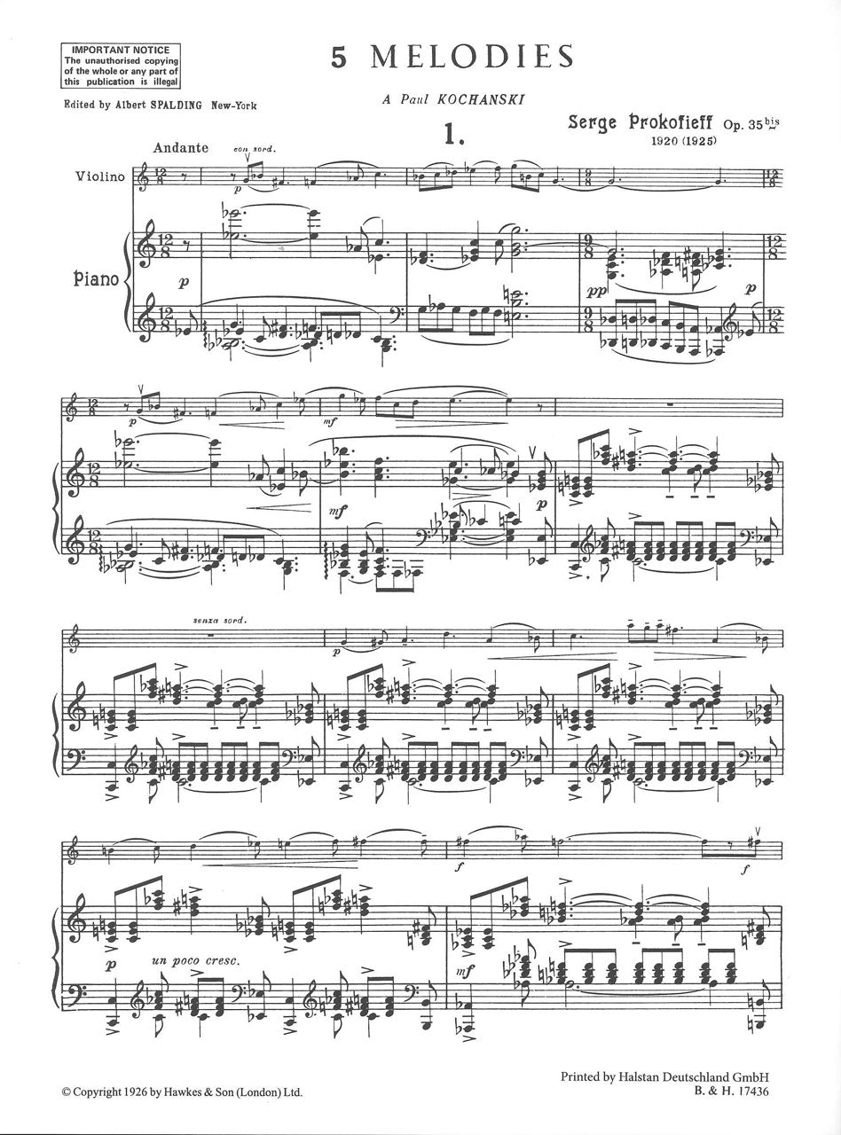 Prokofiev, 5 Melodies op. 35a (Boosey)