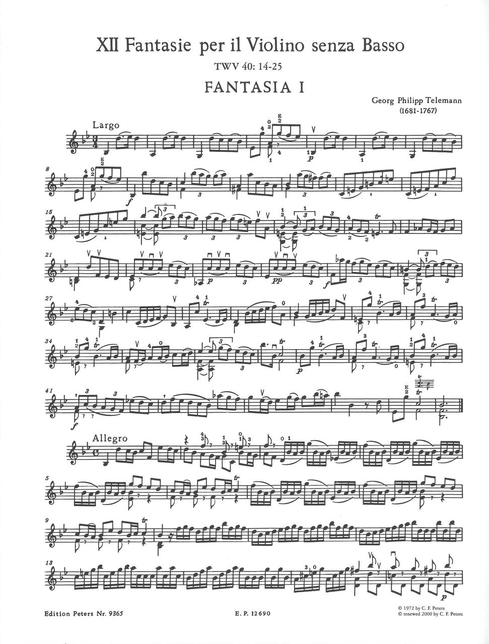 Telemann, 12 Fantasien (Fechner) (Peters)