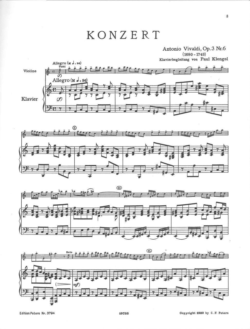 Vivaldi, Concerto op. 3/ 6 (Kuchler) (Peters)