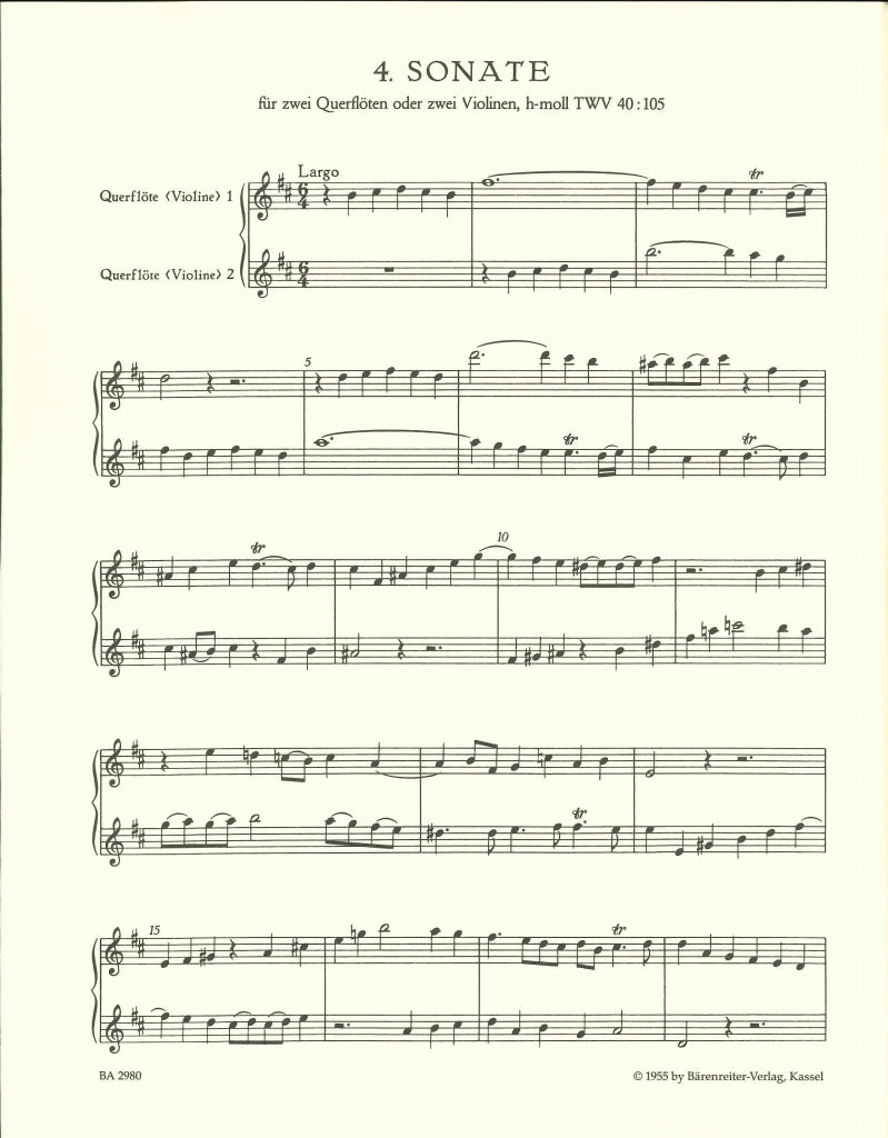 Telemann, 6 Sonaten op. 2, II (2Fl/2Vn) (Barenreiter)