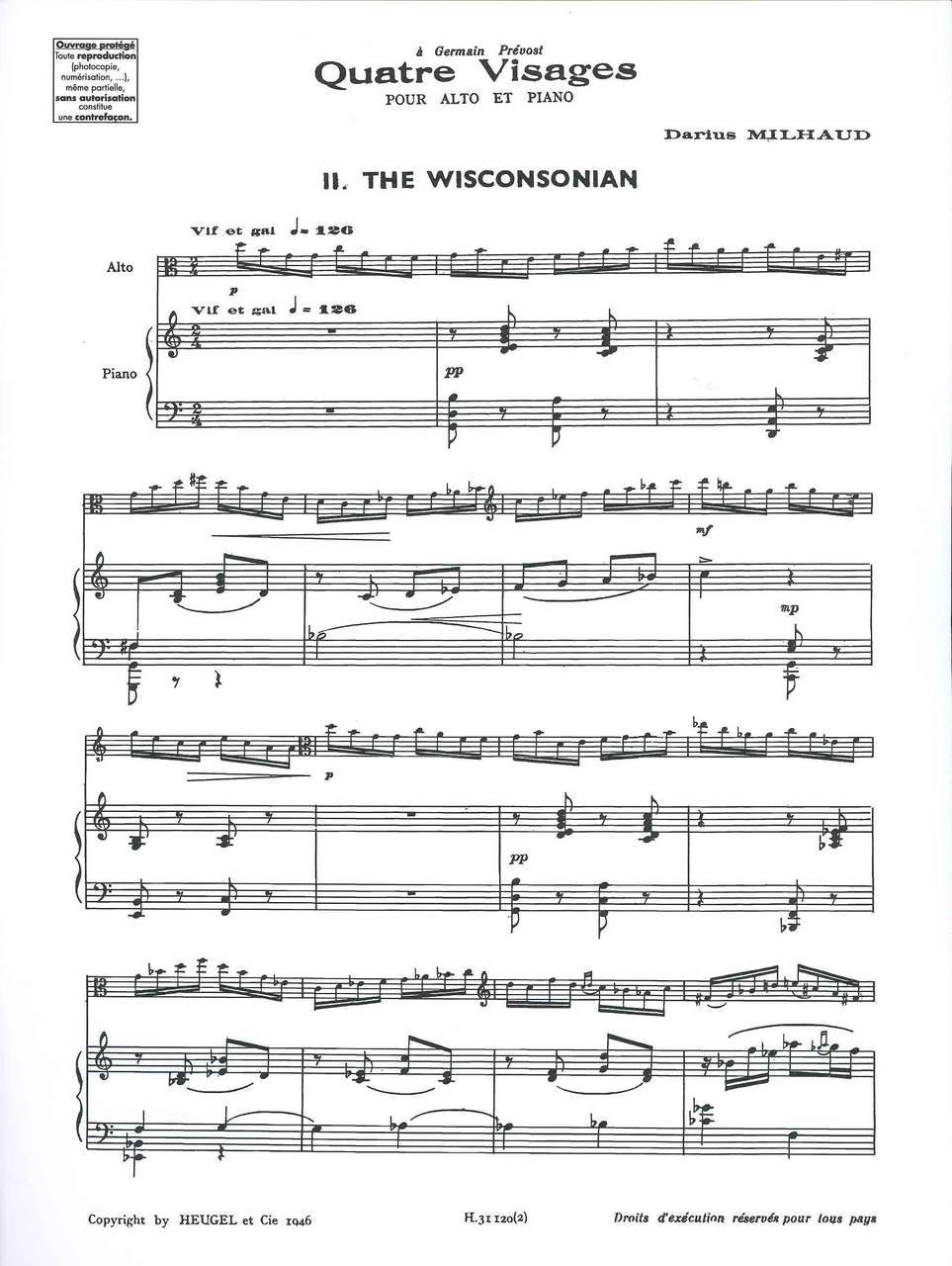 Milhaud, Quatre Visages, 2: Wisconsonian (Heugel)