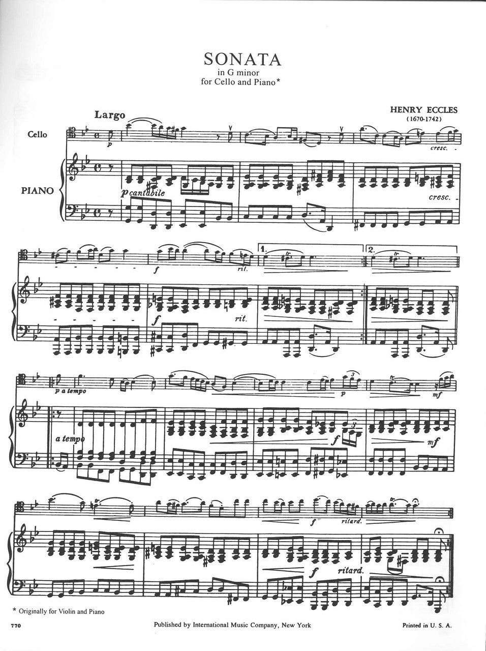 Eccles, Sonata in g (Moffat) (IMC)