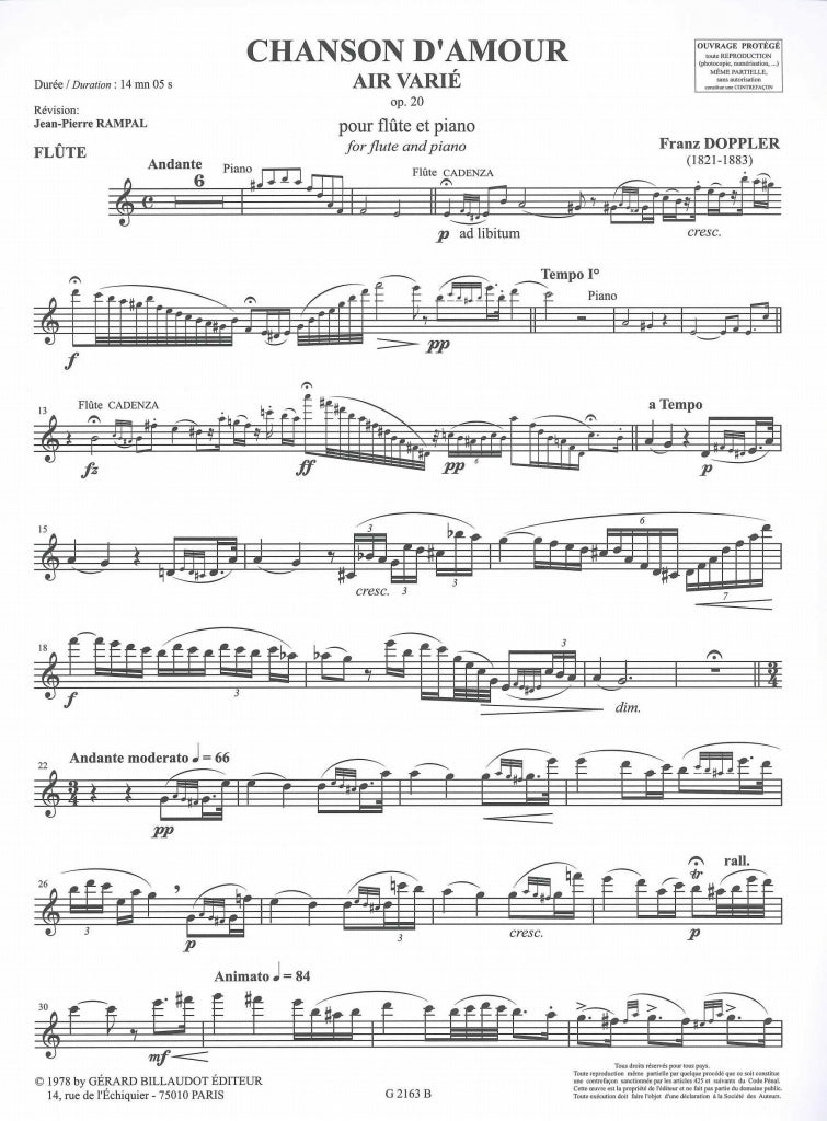 Doppler, Chanson d'amour op. 20 (Rampal) (Billaudot)