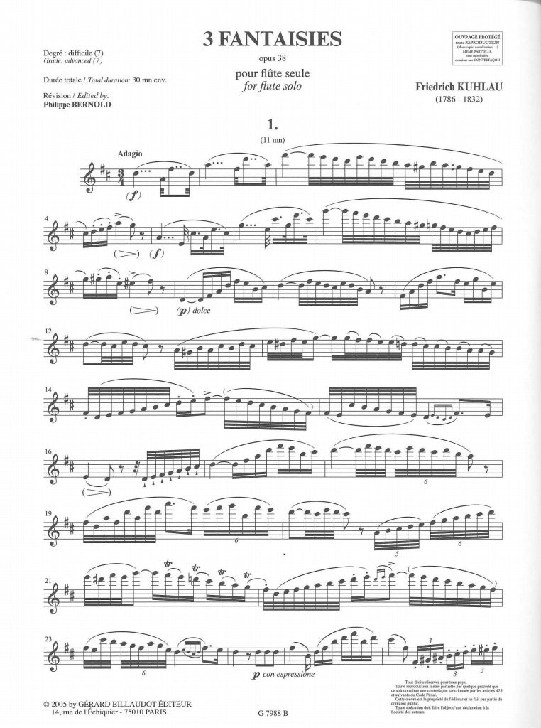 Kuhlau, 3 Fantasien op. 38 (Fl Solo) (Universal)