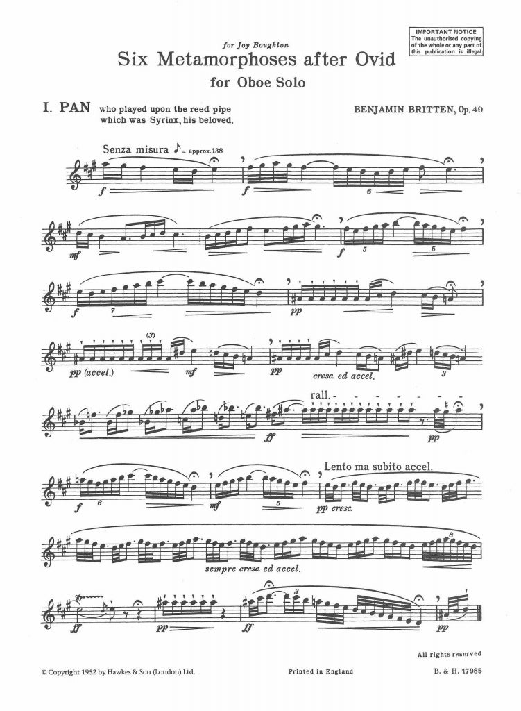 Britten, Metamorphoses after Ovid op. 49 (Boosey)