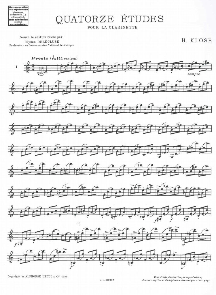 Klose, 14 Etudes (Delecluse) (Leduc)