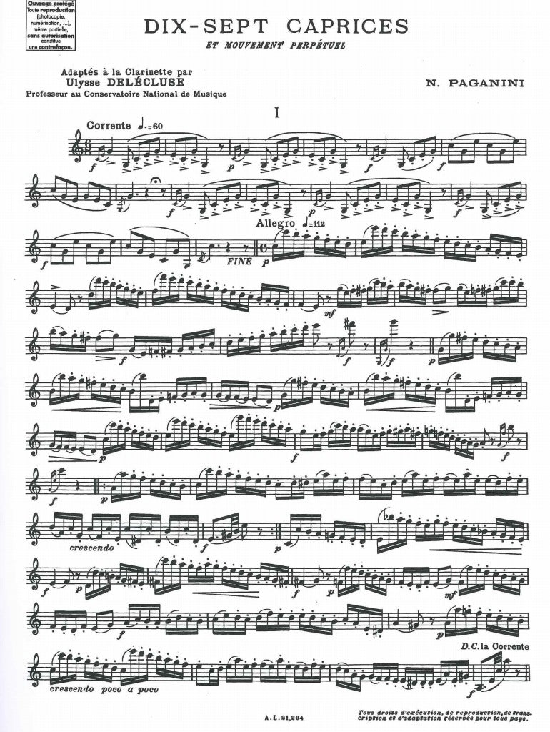Paganini, 17 Caprices et Mouvement perpe (Leduc)