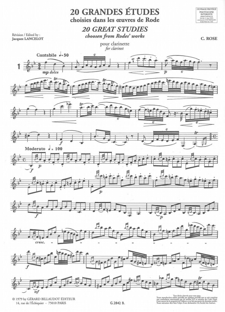 Rose, 20 Grandes Etudes (Lancelot) (Billaudot)