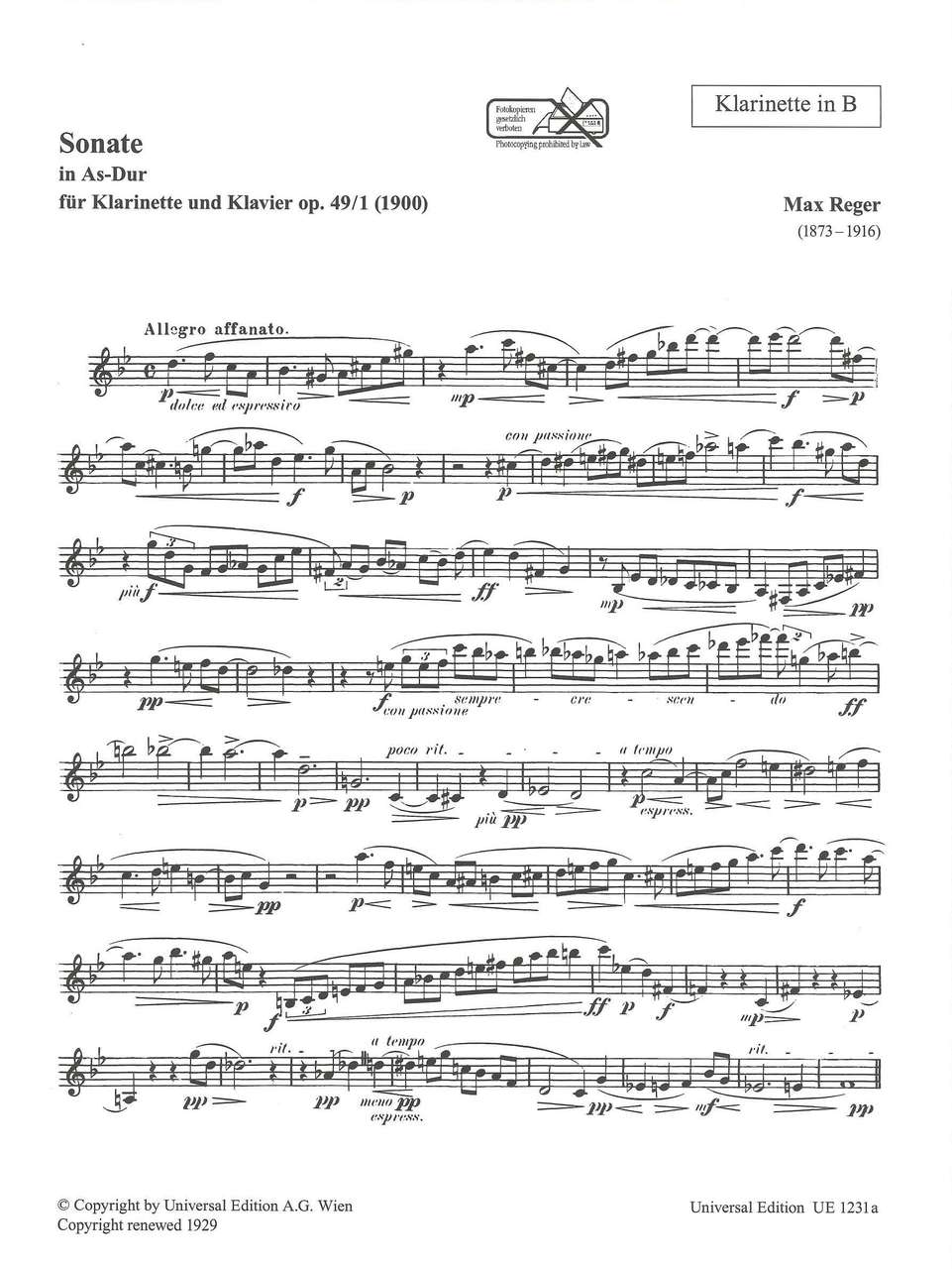 Reger, Sonata op. 49/1 in Ab (Universal)