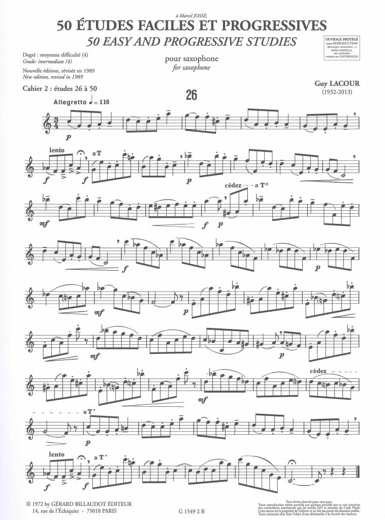 Lacour, 50 Etudes faciles & progr. 2 (Billaudot)