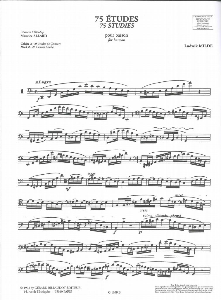 Milde, 75 Etudes 2 op. 26: 25 Etudes (Billaudot)