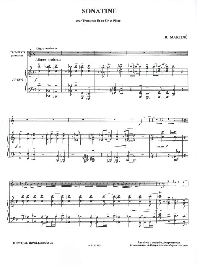 Martinu, Sonatine H 357 (Trp,Pf) (Leduc)