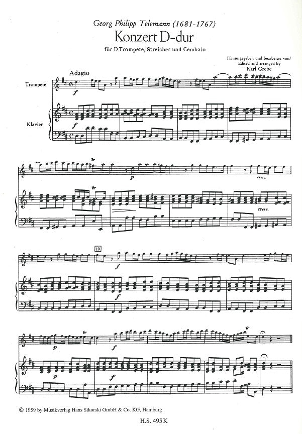 Telemann, Concerto in D TWV 51/D7 (Grebe (Sikorski)