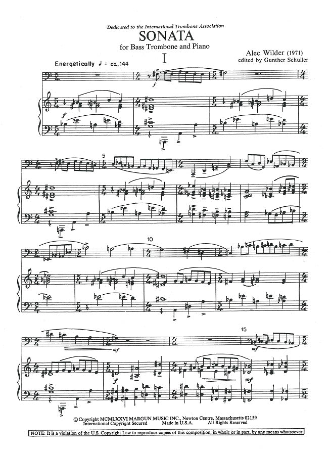 Wilder, Sonata for Bass Trombone & Piano (Margun Music)