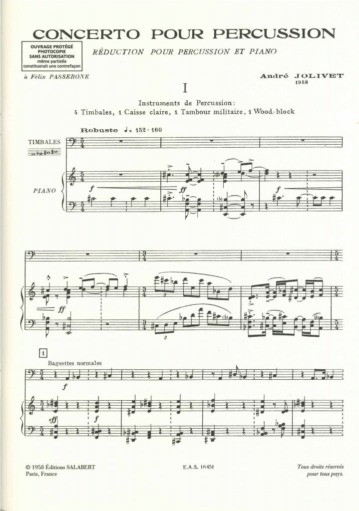 Jolivet, Concerto pour perc. (Perc,Pf) (Salabert)