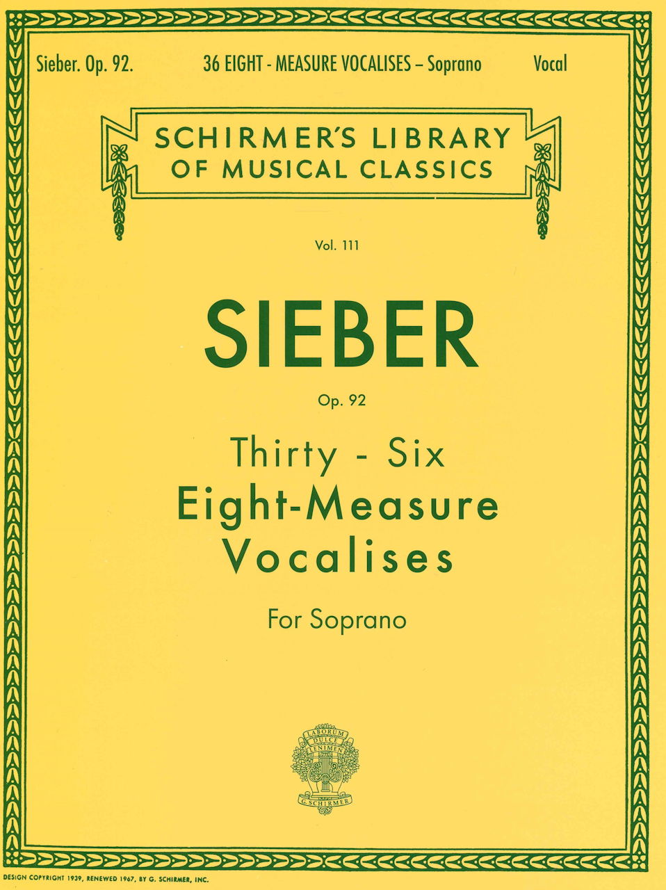 Sieber, 36 Eight-Measure Vocalises op.92 (G.Schirmer)