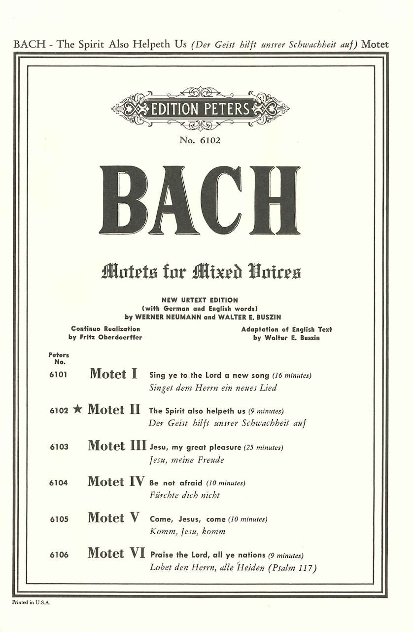 Bach, Motet No.2 Der Geist hilet (Peters)
