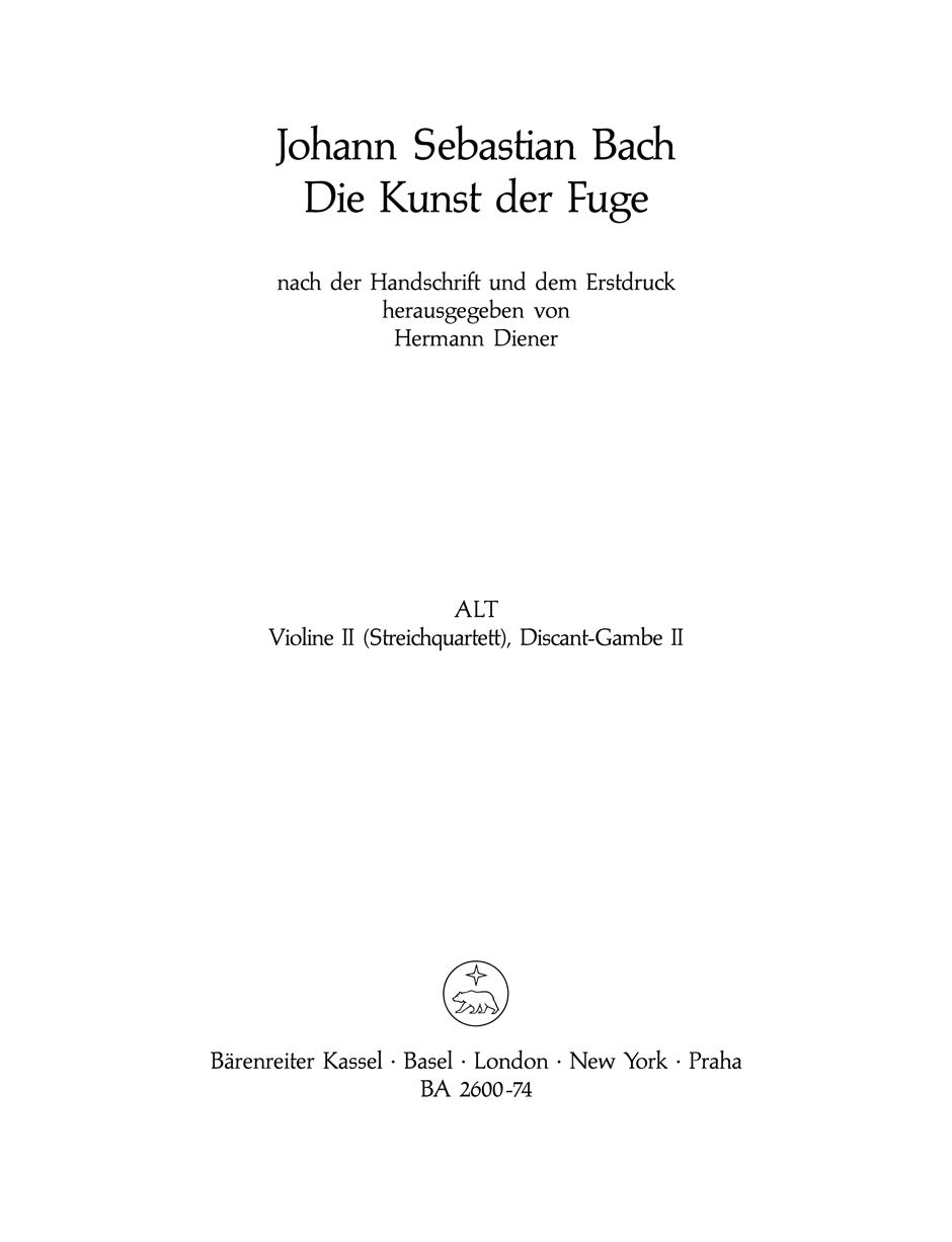 Bach, Kunst der Fuge: Violin II (Barenreiter)