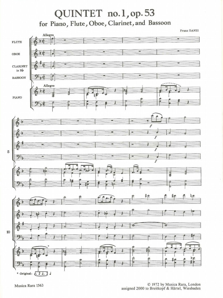 Danzi, Quintet op. 53 (Fl,Ob,Cl,Bn,Pf) (Musica Rara)
