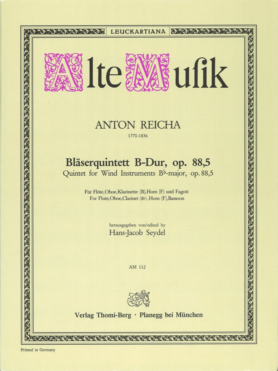 Reicha, Quintet op. 88/5 in Bb (Leuckart)