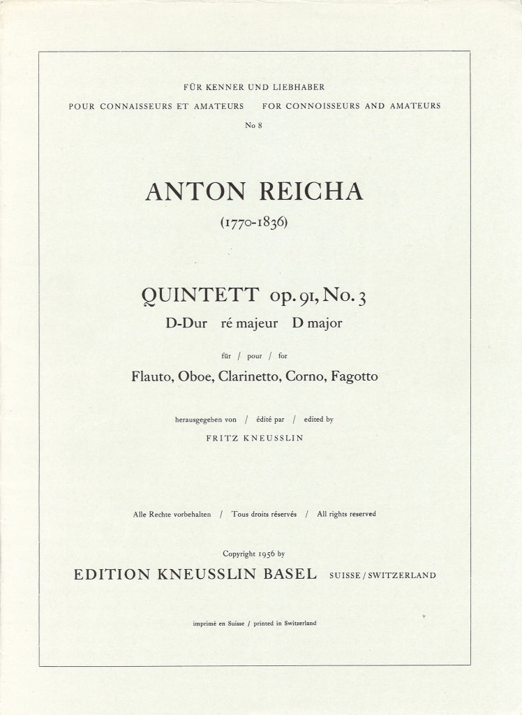 Reicha, Quintett op. 91/3 in D (Kneusslin)